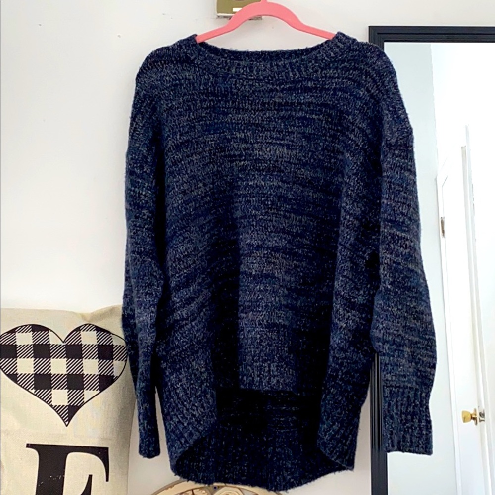 ZARA Wool Oversized Grandpa Boyfriend Sweater | marled Blue Knit Large